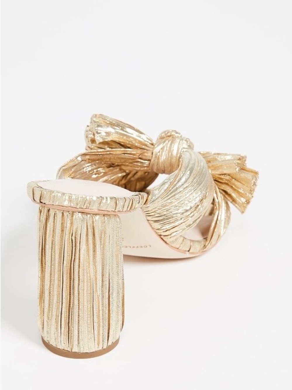 Loeffler Randall Gold Pleated Bow Block Heel Mules Size 6.5 - Picture 4 of 16